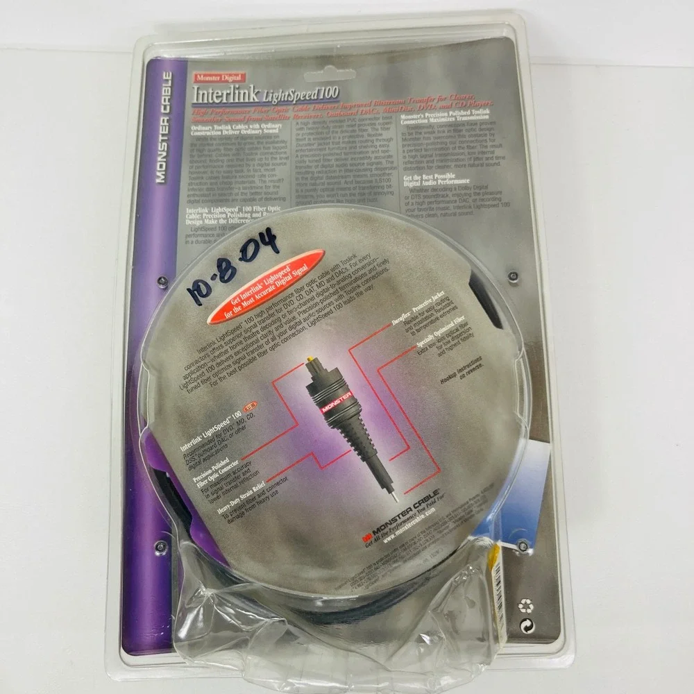 Monster Interlink LightSpeed 100 Digital Fiber Optic Toslink Cable 2m Black NEW